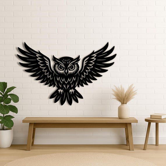 翼を広げたフクロウのSVG DXF – CNC、レーザーカット、Cricut