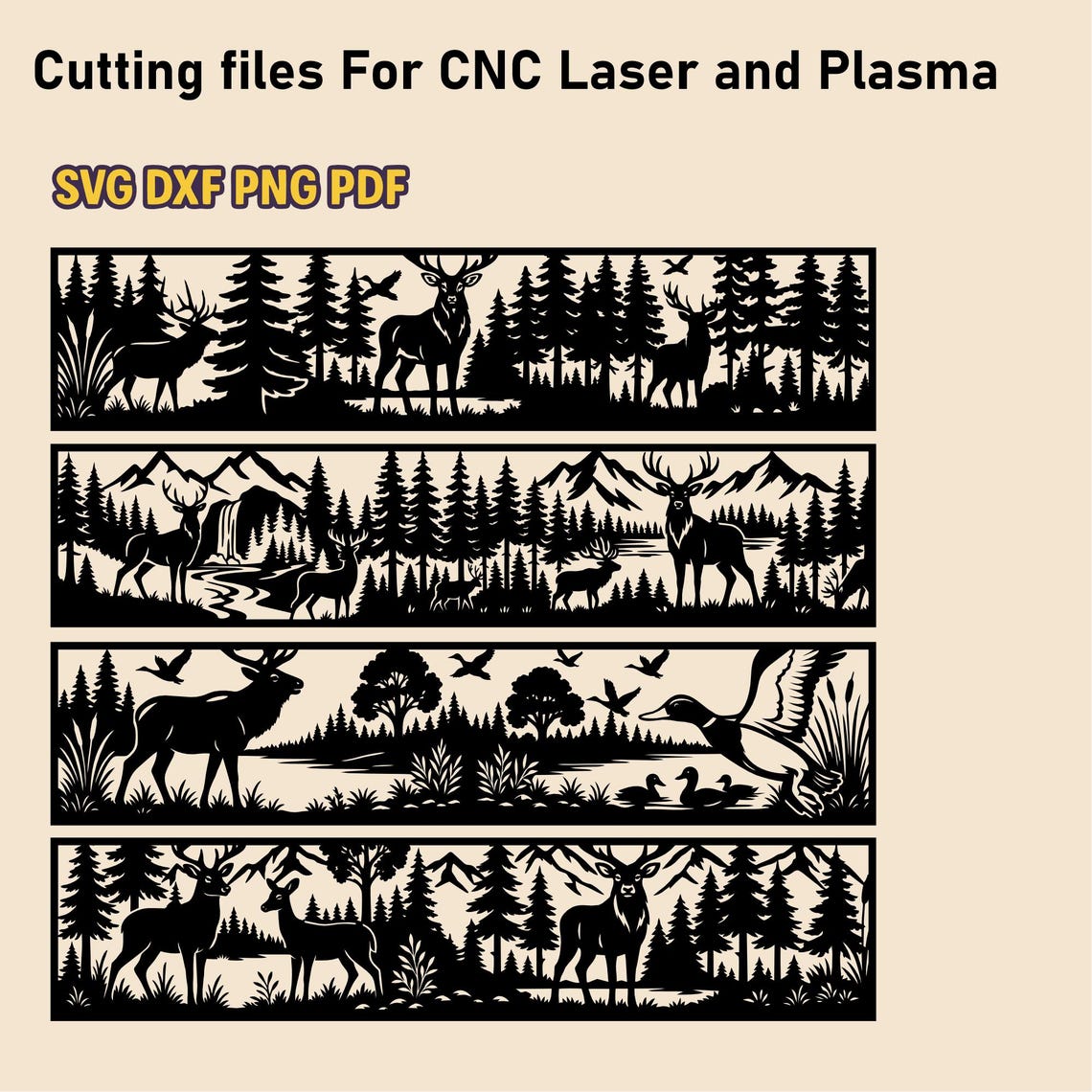 Wildlife Forest Scene Panels SVG DXF – Deer & Nature Designs for CNC ...