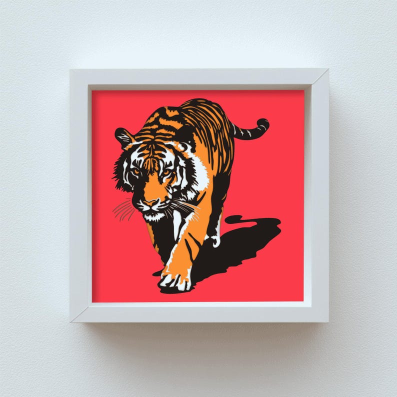 Tiger 3D Layered SVG – Multilayer Paper Craft and Shadow Box Design