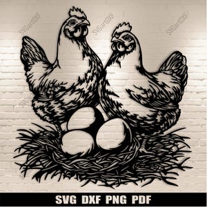 Fichier Svg d'oeufs frais de ferme, fichiers découpés de scène de poulets pour des projets Cricut et CNC, Dxf pour laser, style ferme, fichiers de gravure vectorielle