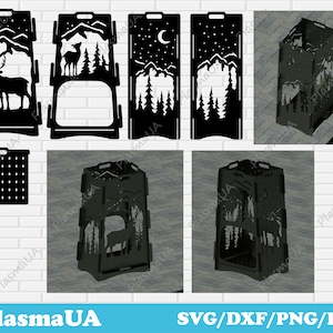 Puede incluir: Diseño de chimenea de metal negro con una escena de ciervo y montaña. El diseño es para una cortadora láser o plasma. Se incluyen archivos SVG, DXF, PNG y PDF.