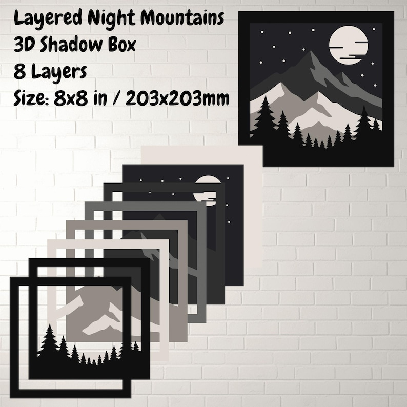Layered Mountain Night Scene 3D Shadow Box – Multilayer Svg Dxf Eps ...