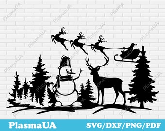 Christmas scene cut files, Christmas dxf, Santa claus svg, winter svg, cricut cut files, dxf for laser, cricut svg, kids christmas svg