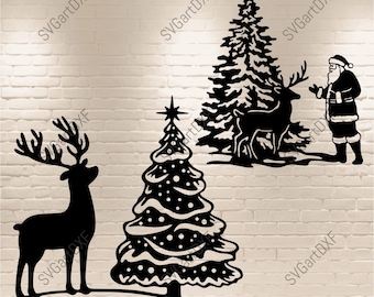 Santa and Reindeer SVG, Christmas Tree & Winter Scenes Clipart, DIY Christmas Decor, T-Shirt Design, Dxf For Cnc, Digital Download