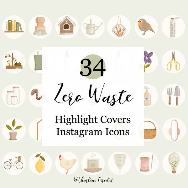 Zéro déchet Couvertures Instagram de stories à la une, Écologie, Mode de vie durable, Vie simple, Nature, Vie lente, Illustrations à la main