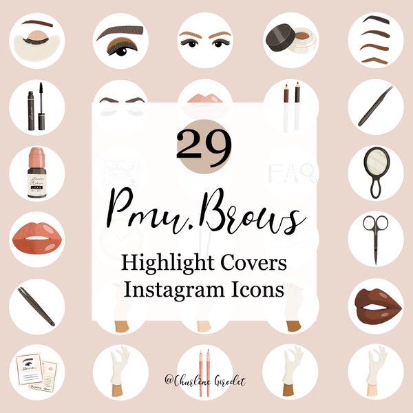 PMU Couvertures Instagram de stories à la une, Sourcils, Microblading, Cils, Bouche, Couleurs de la diversité, Illustrations