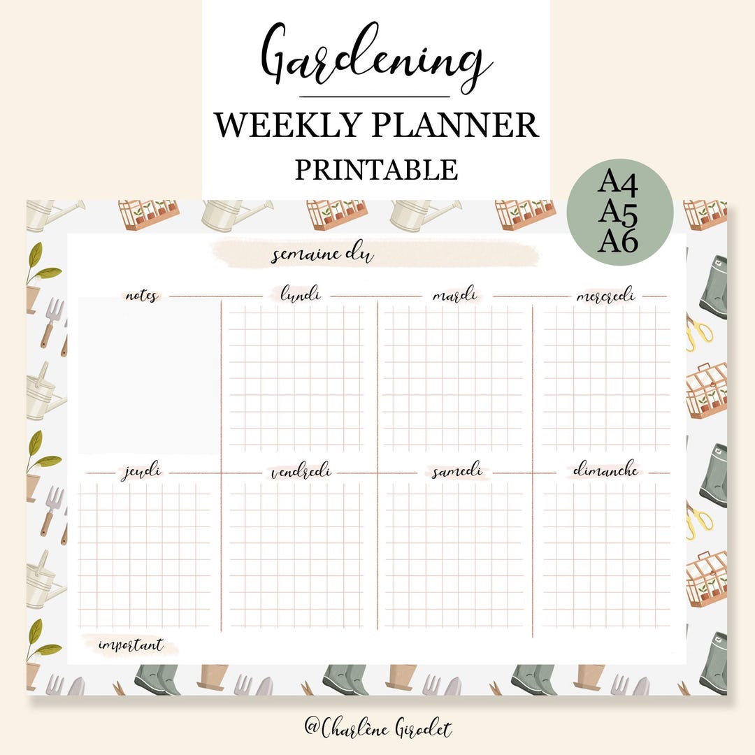 Weekly GARDENING Planner / Printable Weekly Organizer in FRENCH (digital Files) - Etsy
