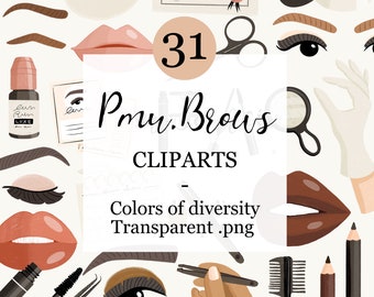 PMU Cliparts, Digital Illustrations PNG, Brows, Eyebrows, Microblading, Eyelashes, Diversity