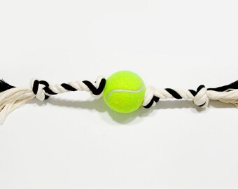 Dog Rope Upcycled Tennis Ball Toy, Black/White Cotton Fiber Dog Training Toy, Perfect Throw Dog Toy, Pet-Friendly Dog Fetch Toy!