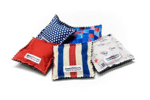 Patriotic Ravioli Cat Toy 5 Pack, Organic Catnip and Silvervine Cat Toy, Red White and Blue Gift for a Cat!