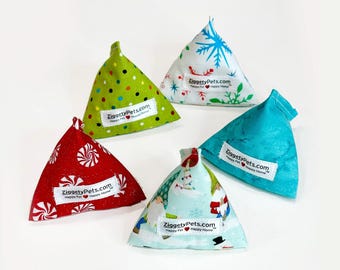 Christmas Catnip Cat Toys: Holiday Pyramid Fins, Set of 5