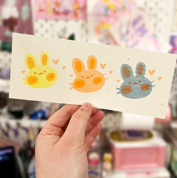 Cute Bunny Postcard Print, Rabbit Lover Gift Idea, Stocking Stuffers, Bright And Colourful, Kawaii Animals, Decora Gift Ideas, Risograph Art