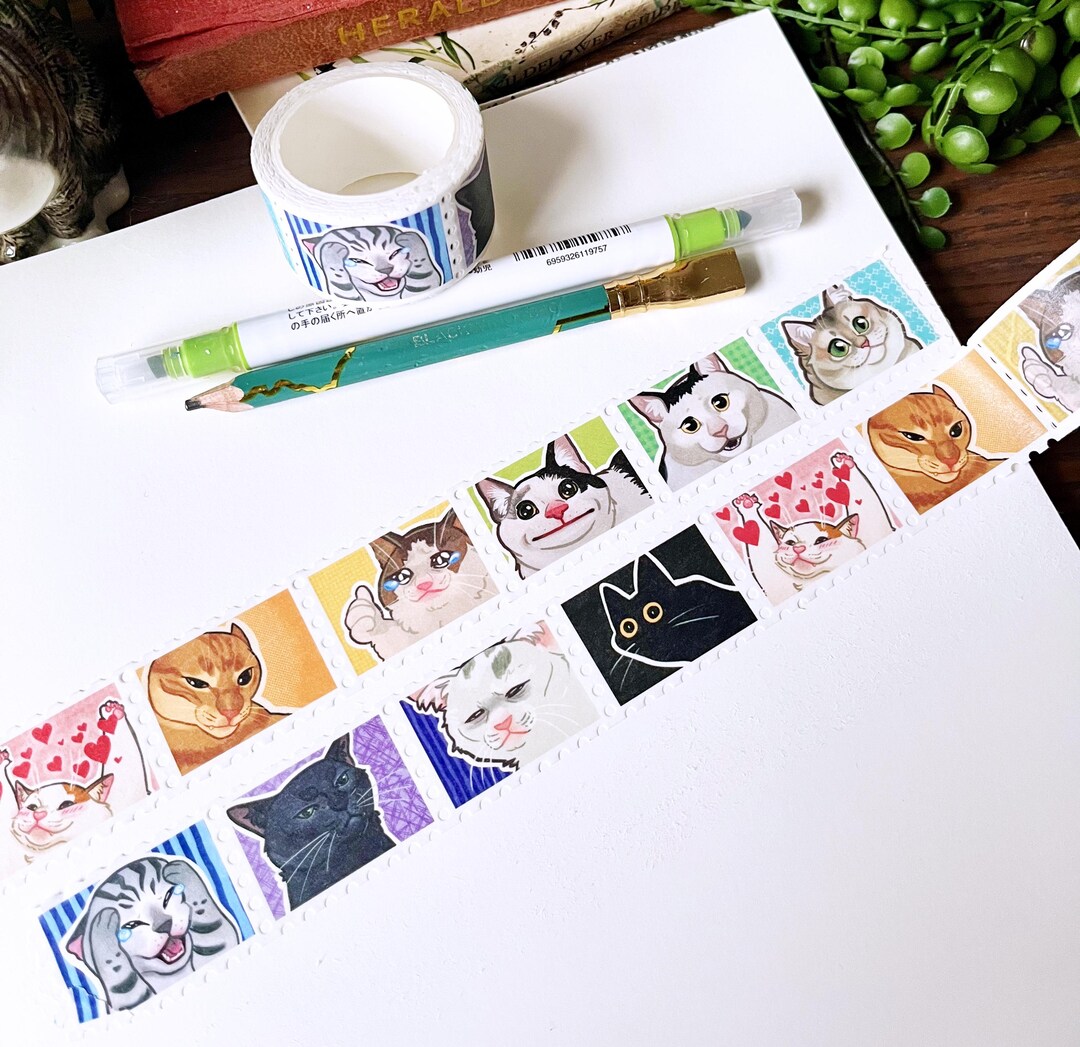 Cat Sticker Reacction Cats Reaction Meme Stamp Washi Tape VOL 2, Cute & Kawaii Stationary ...
