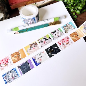 Cats Reaction Meme Stamp Washi Tape VOL 2, Papelaria fofa e kawaii, Adesivos engraçados de gatos, Fita decorativa de papel, Papelaria de planejador, Presente para amantes de gatos