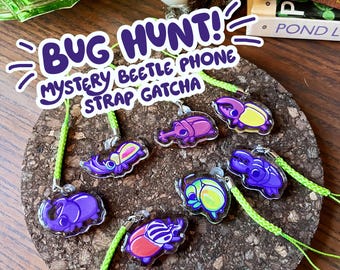 BUG HUNT! Cute Acrylic Beetle Keychain Phone Strap Gatcha, Beetle Mystery Bag, Bug Trinket, Mini Phone Charm, Nature Entomologist Gift