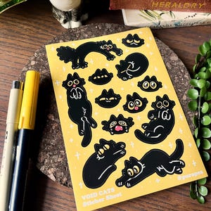 VOID CATS Mini-autocollants mignons de chat pour la journalisation de balle, autocollants de chat noir, papeterie de chat, idées de cadeau d'amoureux de chat, autocollants de bujo