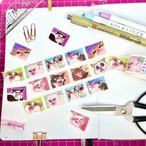 Carimbo de meme de reação de gatos Washi Tape - Papelaria fofa e kawaii - Adesivos engraçados de gatos - Fita decorativa de papel - Papelaria de planejador - Presente para amantes de gatos