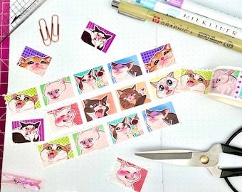 Cats Reaction Meme Stamp Washi Tape - Cute & Kawaii Stationary - Funny Cats Stickers - Paper Deco Tape - Planner Stationary - Cat Lover Gift