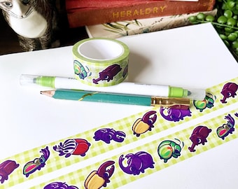 BEEBOS Cute Beetle Washi Tape Bullet Journalling, Cottagecore Washi Tape, Beetle Lovers Stationary, Gift ideas, insect lovers