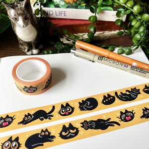 Cute Black Cat Washi Tape for Bullet Journalling, Cute Stationary, Bullet Journal, Cat Lovers Gift Idea, Yellow Crafting Tape, Deco Tape image 3