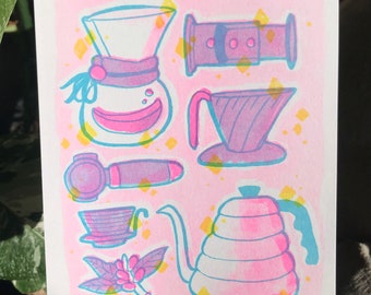 Barista Supplies - 3 Colour A5 Coffee Lovers Riso Print
