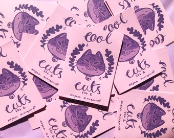 Cool Cats Vol 2 Mini Zine - Handmade Riso Printed Beak Zine - Cat Lovers - Pet Cat - Mini Field Guide To Internet Cats - Cute Comics