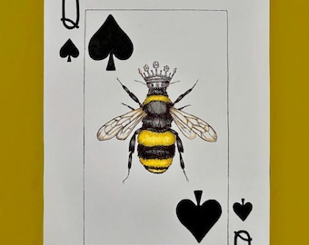 Impresión artística de la carta de juego Queen Bee, Queen of Spades