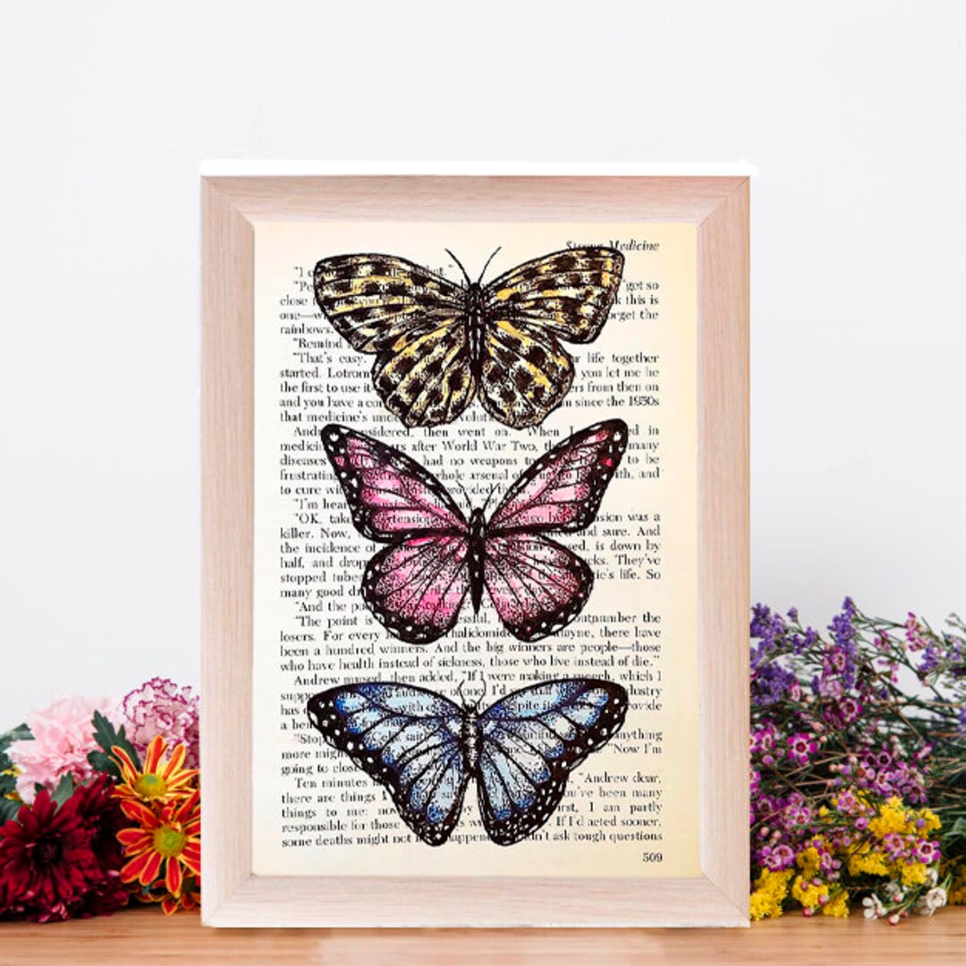 Vintage Look Butterflies on Book Page Print Etsy UK