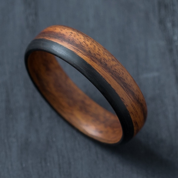 Rosewood and ebony wood ring, dark mens band, matte black ring, rustic minimal design, anniversary gift, alliance band, natural wood ring