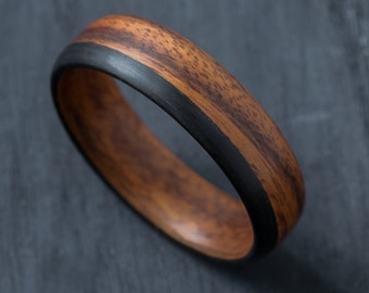 Rosewood and ebony wood ring, dark mens band, matte black ring, rustic minimal design, anniversary gift, alliance band, natural wood ring