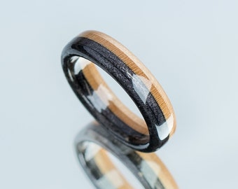 Pierścionek z drewna - drewniana obrączka - Kanadyjski klon - Prezent dla chłopaka - unikatowy pierścionek - Czarna obrączka