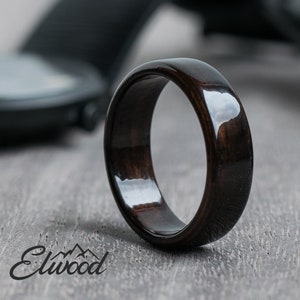 Ebony Macassar Wood Ring - Wedding Band  - Classic Ring - Black Wood - Dark Ring - Boyfriend Gift - Mens Wooden Ring - 5 year Anniversary