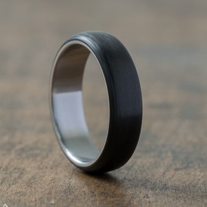 Carbon fiber and titanium ring Industrial ring Minimalist wedding band Black mens ring Simple carbon band Gray and black ring image 1