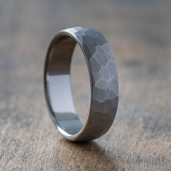 Faceted Titanium Ring: Matte Gray Wedding Band, Lightweight