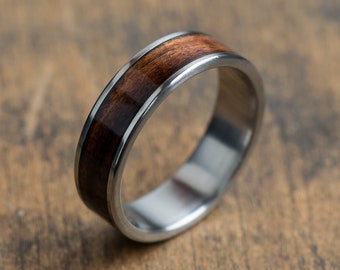 Titanium and Rosewood Santos ring - Industrial modern ring - Titanium wedding band - Mens ring  - 5 year anniversary gift - Dark wood ring