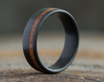 Carbon Fiber Ring with Rosewood Inlay - Classy Wedding Band