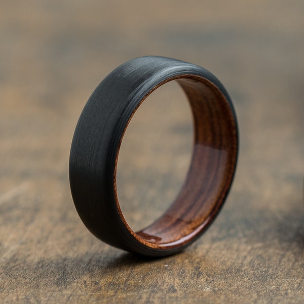 Carbon Fiber and Bubinga Wood Ring - Black Ring - Wedding Band - Wooden Ring - Dark Band - Boyfriend Gift - Mens Ring - Carbon Ring - Classy