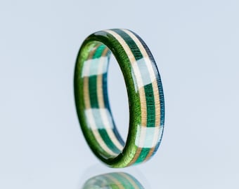 Green Ring - Wedding Ring - Unique Band - Wooden Ring - Boyfriend Gift - Blue Ring - Anniversary Gift - Girlfriend Gift - Colorful - Stripes