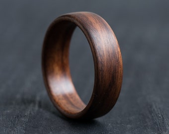 Anillo de palisandro - Alianza de boda de madera - Anillo para hombres - Diseño industrial minimalista - Anillo natural clásico - Marrón mate y negro - Regalo de novio