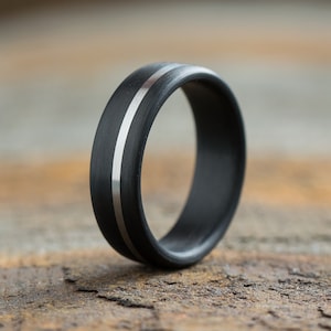 Carbon fiber ring with titanium inlay - Industrial modern ring - Minimalist wedding band - Dark mens ring -Carbon band - Gray and black ring