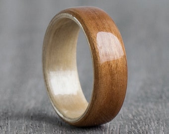 American Cherry and Finnish Birch ring - Unique wedding band - White ring - Boyfriend Gift - Girlfriend gift - 5 Year Anniversary