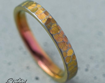 Titanium Rose Gold Ring - Hammered Structure - Pink Stacking Women Ring - Engagement Band