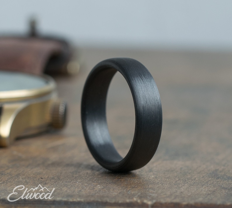Minimalist Carbon Fiber Ring Industrial modern ring Simple Dark Band Boyfriend Gift Black Mens Ring Carbon fiber Wedding Band image 1
