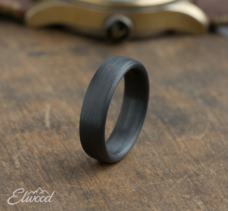 Minimalist Carbon Fiber Ring Industrial modern ring Simple Dark Band Boyfriend Gift Black Mens Ring Carbon fiber Wedding Band image 4