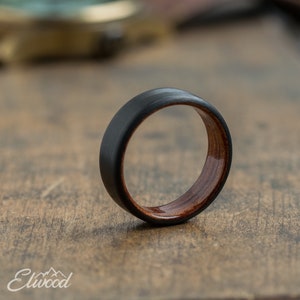 Carbon Fiber and Bubinga Wood Ring Black Ring Wedding Band Wooden Ring Dark Band Boyfriend Gift Mens Ring Carbon Ring Classy image 2