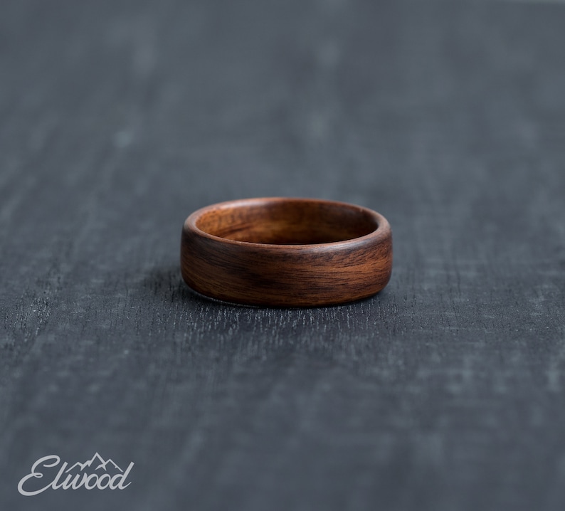 Rosewood Ring Wooden Wedding Band Mens Ring Minimalist Industrial Design Classic Natural Ring Mat Brown And Black Boyfriend Gift image 3