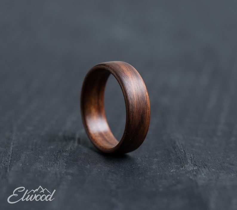 Rosewood Ring Wooden Wedding Band Mens Ring Minimalist Industrial Design Classic Natural Ring Mat Brown And Black Boyfriend Gift image 1