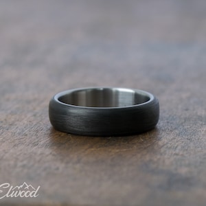 Carbon fiber and titanium ring Industrial ring Minimalist wedding band Black mens ring Simple carbon band Gray and black ring image 2