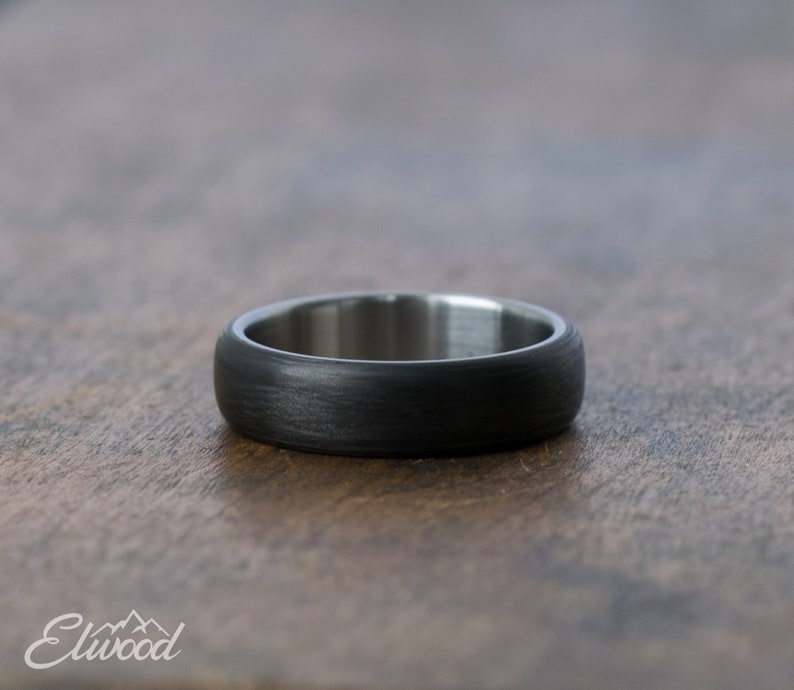 Carbon fiber and titanium ring Industrial ring Minimalist wedding band Black mens ring Simple carbon band Gray and black ring image 2