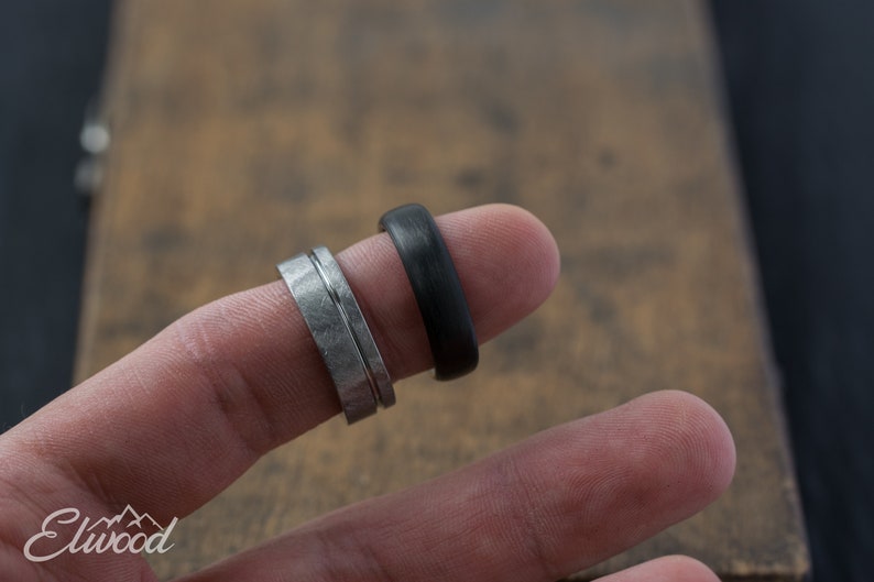 Carbon fiber and titanium ring Industrial ring Minimalist wedding band Black mens ring Simple carbon band Gray and black ring image 4